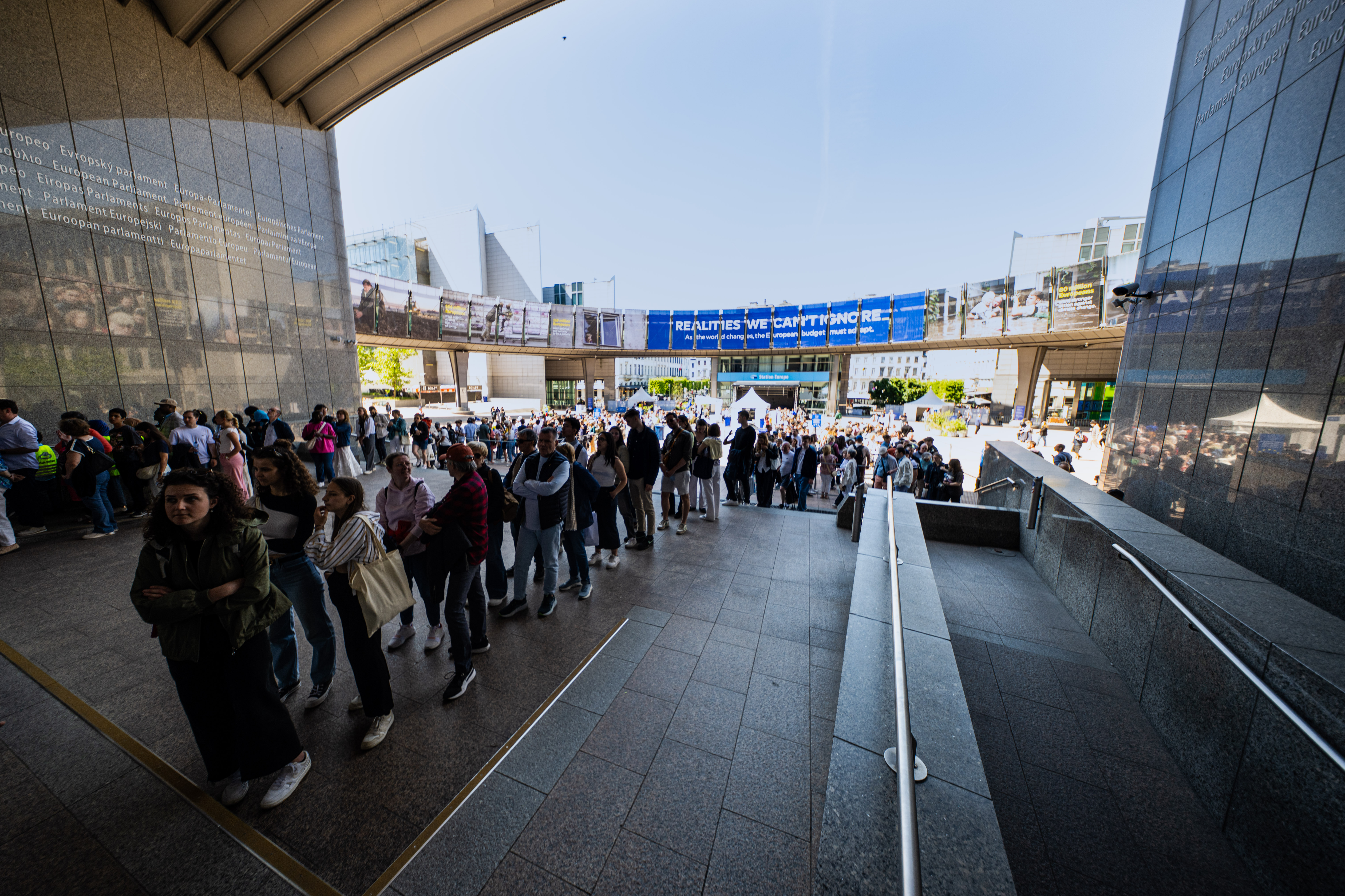 Visitor entering the European Parliament's building for the Open Day