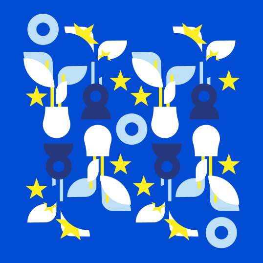 Smart watch wallpaper - patchwork of blue flowers and yellow stars