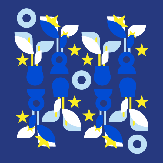 Smart watch wallpaper - patchwork of blue flowers and yellow stars