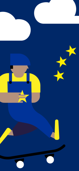 iOS wallpaper - Boy skater with a blue overall