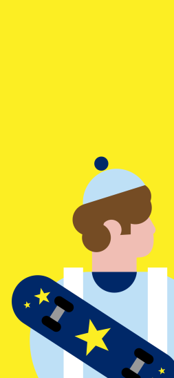 iOS wallpaper - Brown-haired boy holding his skateboard