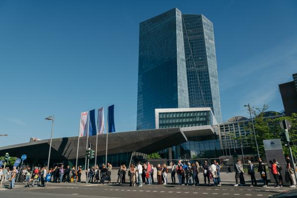 Visitors entering the ECB building
